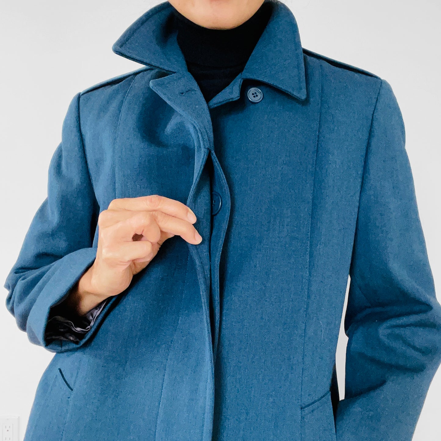 1980s Military Blue Wool Quilted Coat