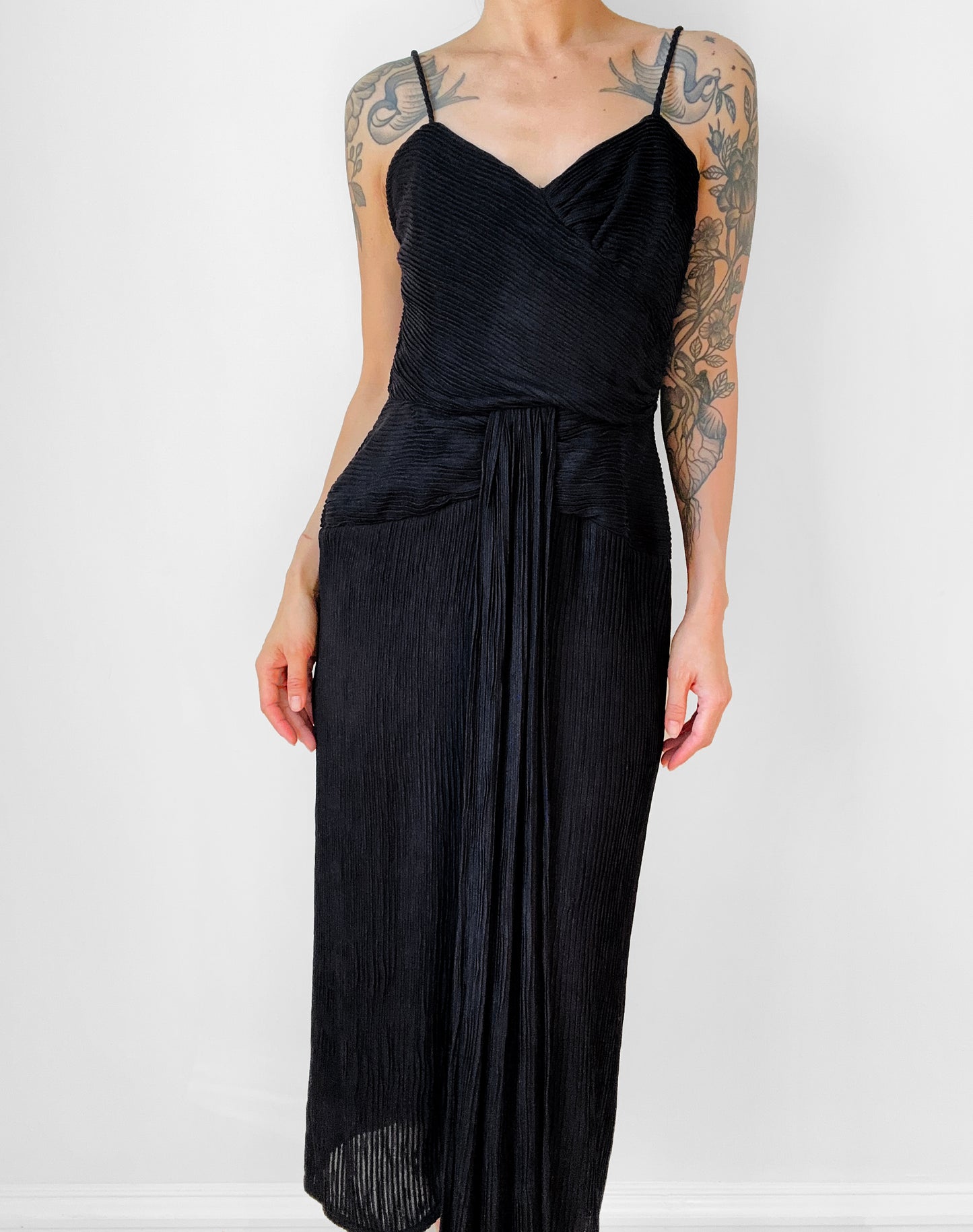 Black Ruched Drape Form Fitting Cocktail Dress - Sz. S