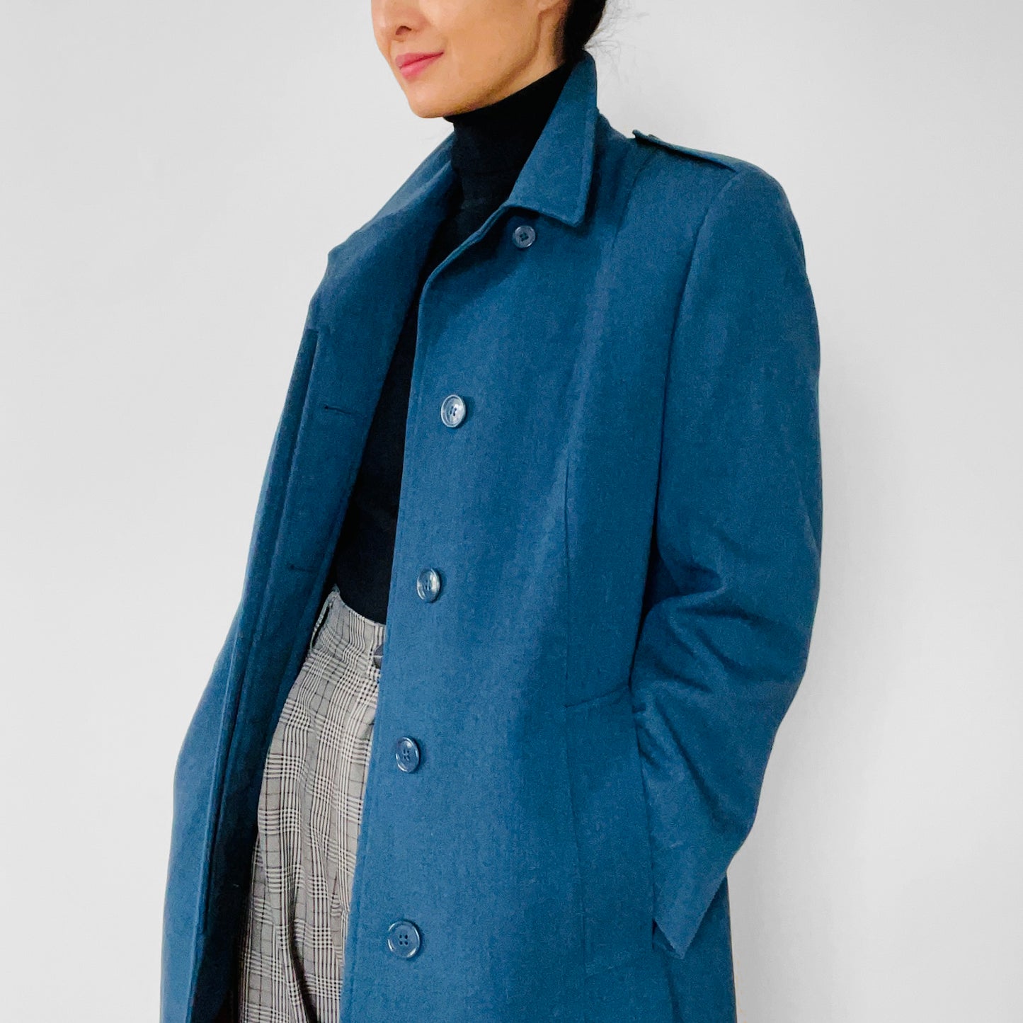 1980s Military Blue Wool Quilted Coat