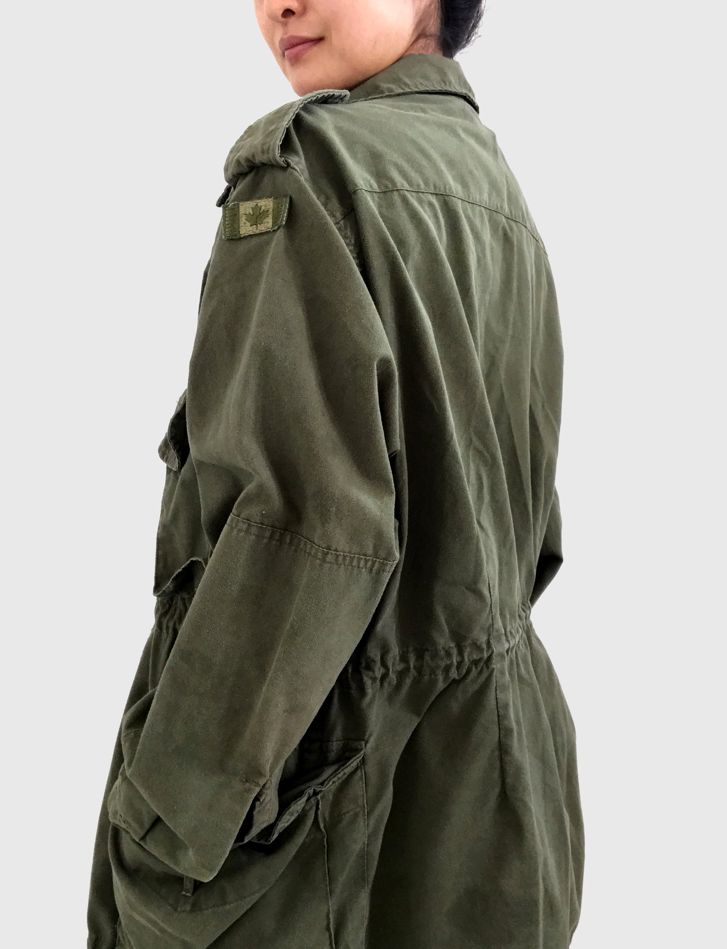 Olive Canadian Military Cinched-Waist Lightweight Parka Jacket