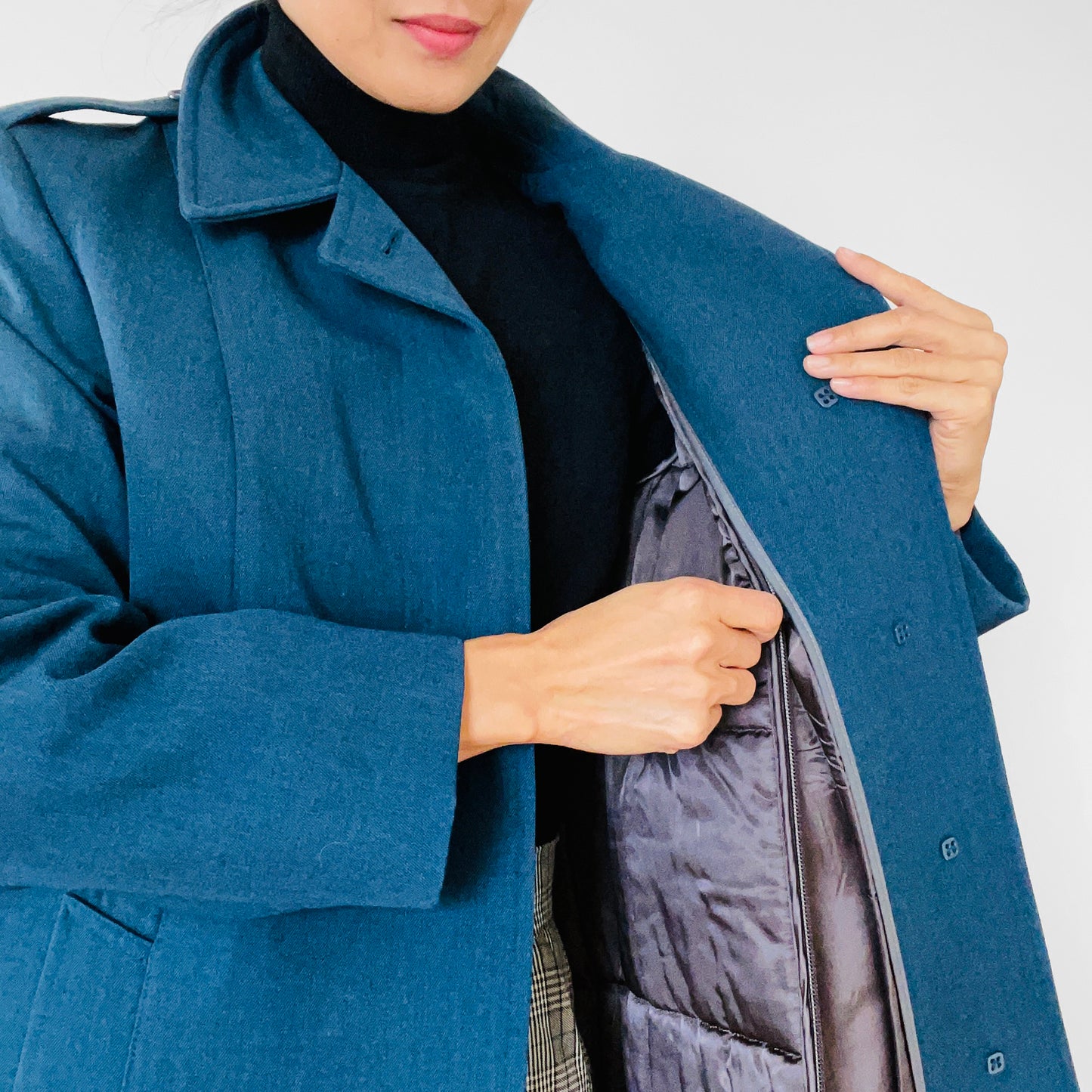 1980s Military Blue Wool Quilted Coat