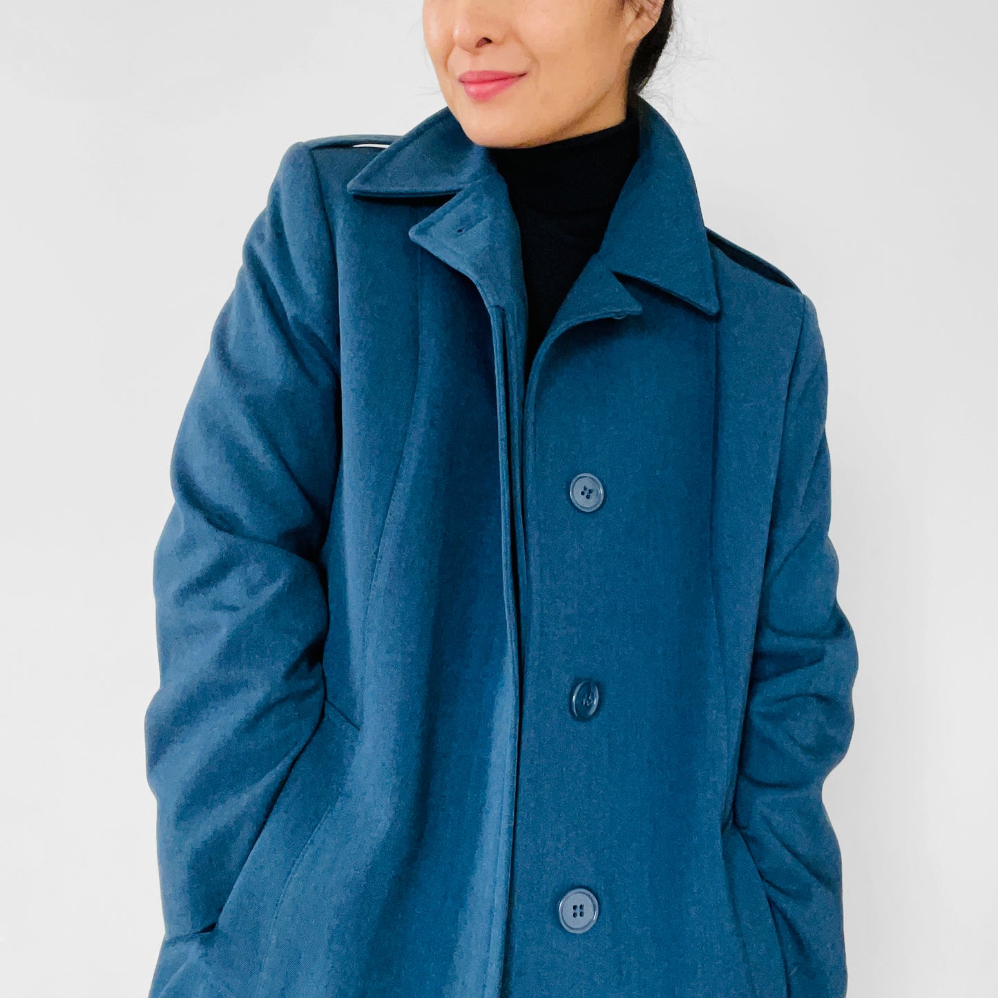 1980s Military Blue Wool Quilted Coat