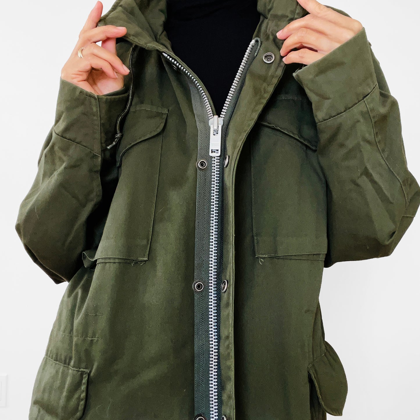 Authentic Military Issue Zip-Front Hooded Army Green Jacket