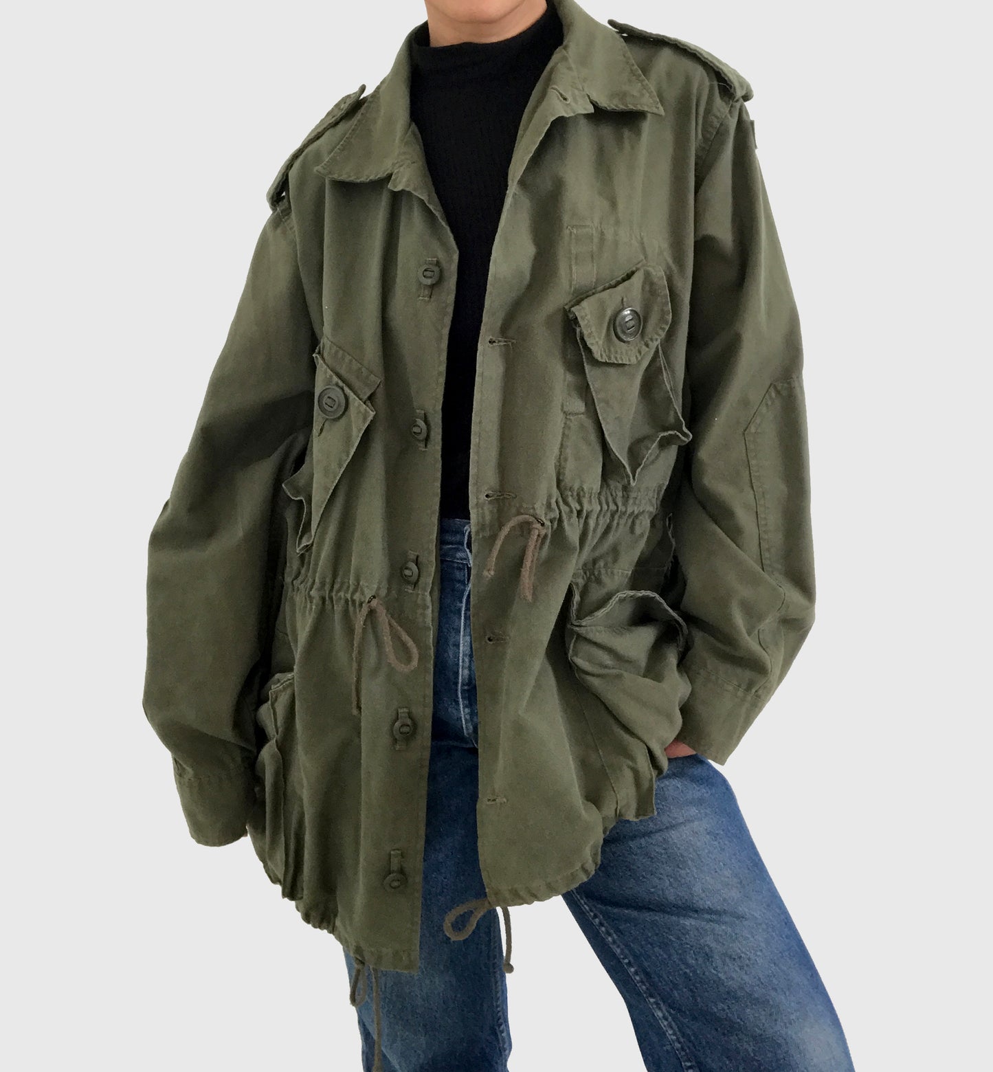 Olive Canadian Military Cinched-Waist Lightweight Parka Jacket