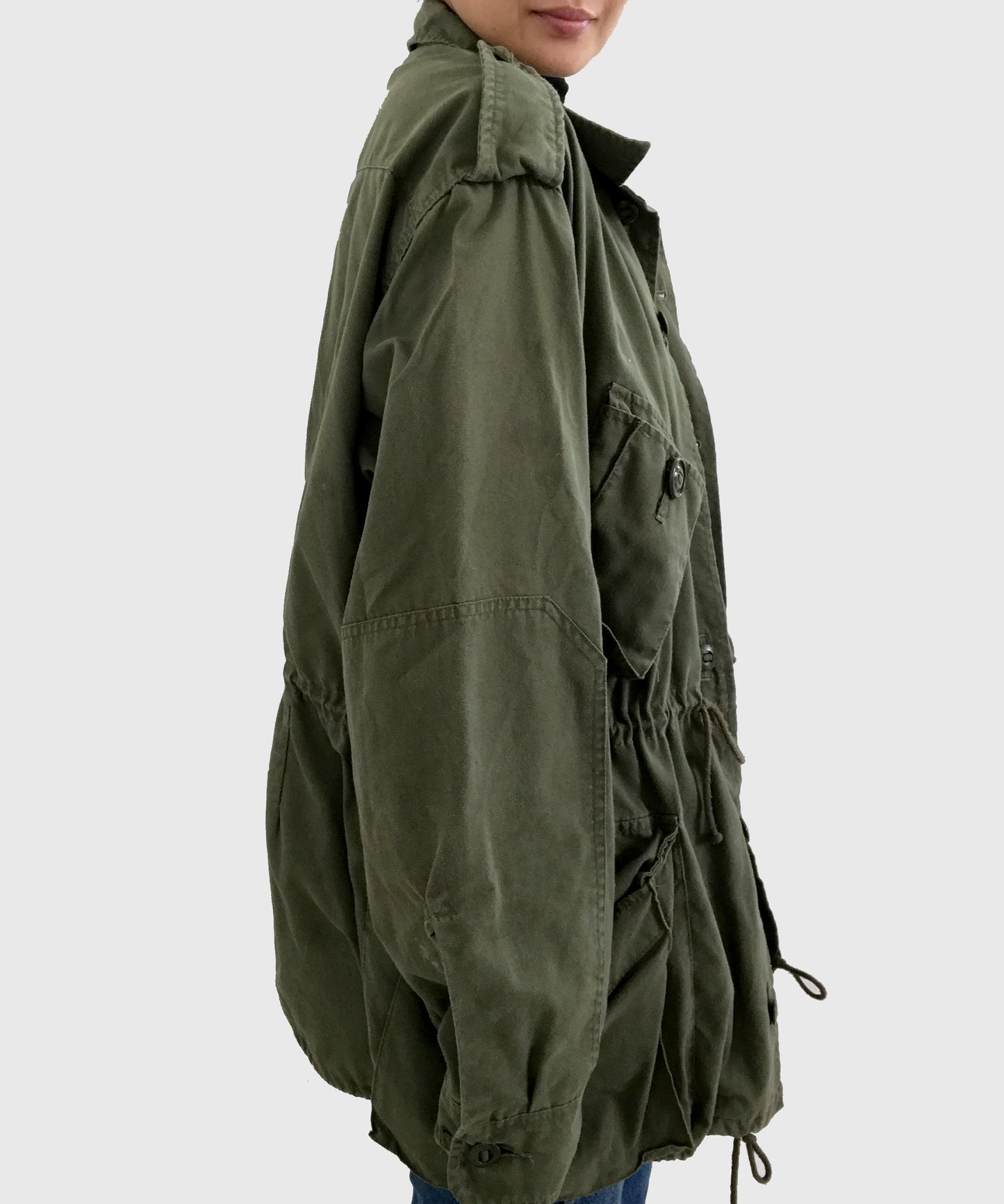 Olive Canadian Military Cinched-Waist Lightweight Parka Jacket