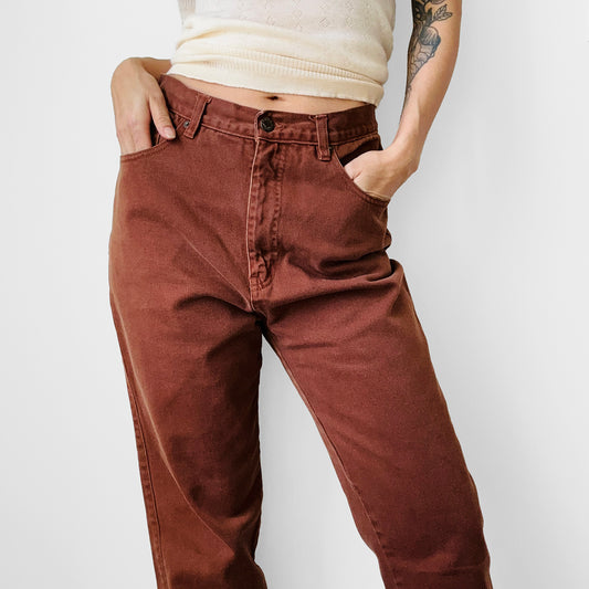 1980s - 1990s High-Waisted Rust Brown Tapered Leg Mom Jeans - Waist 29