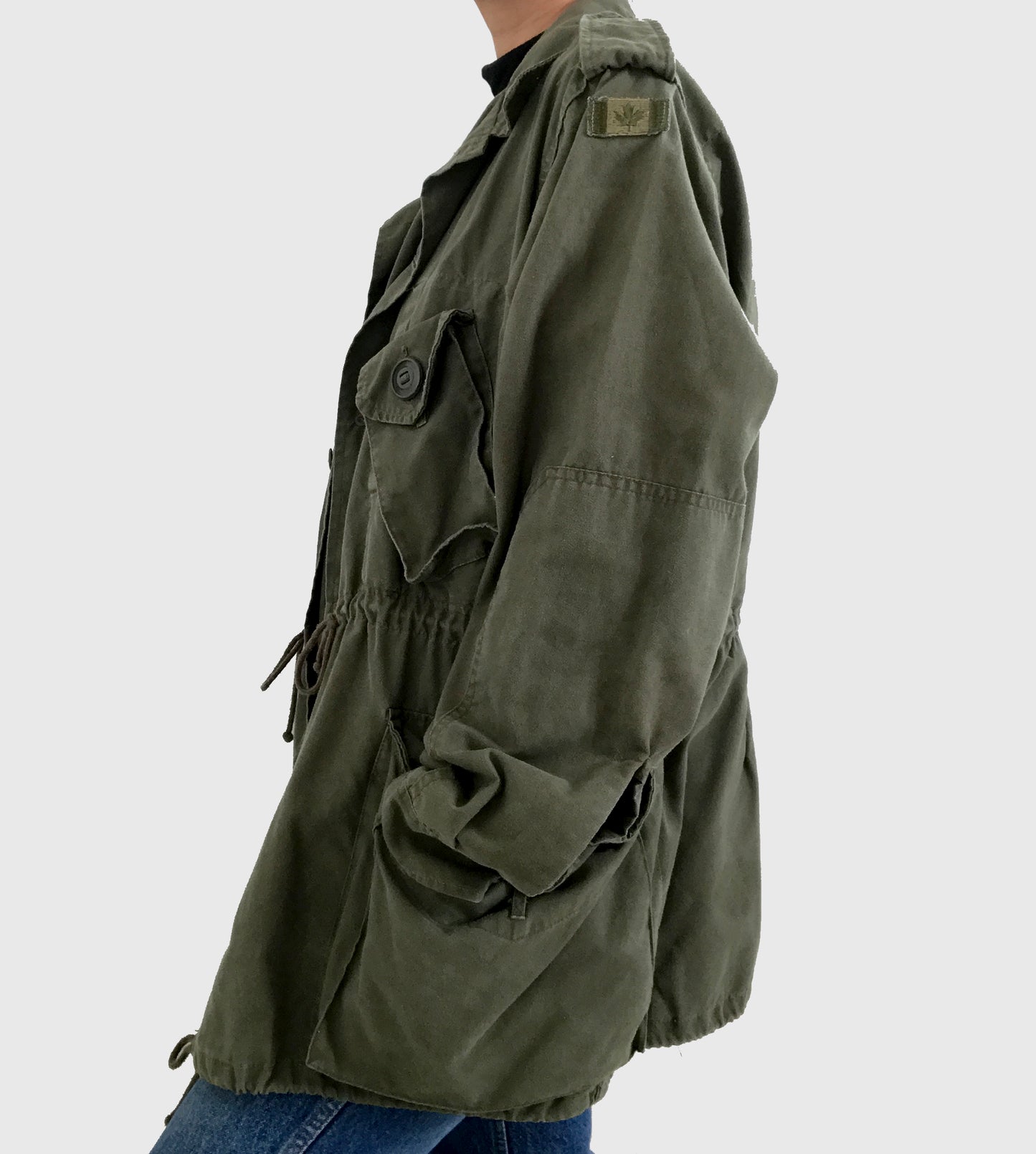 Olive Canadian Military Cinched-Waist Lightweight Parka Jacket