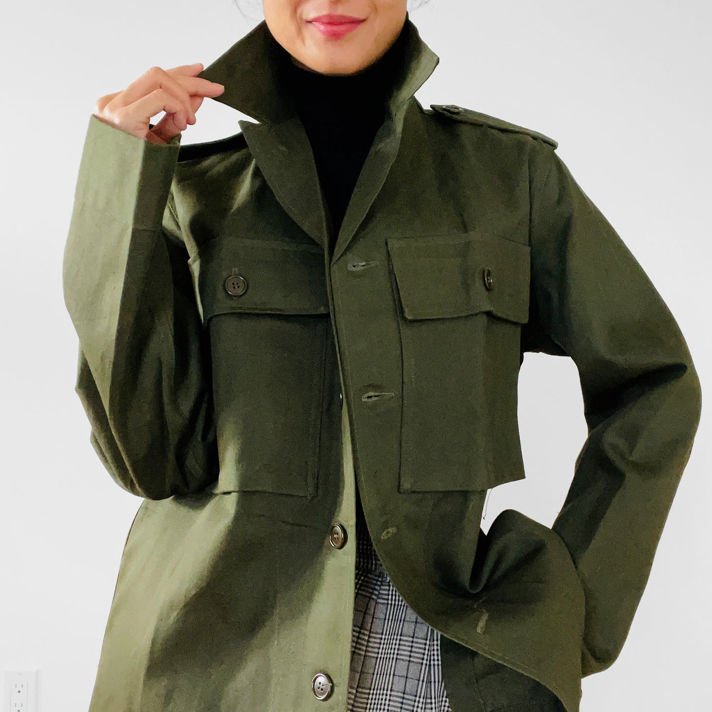 Army Issued Olive Green Structured Button-Front Military Jacket