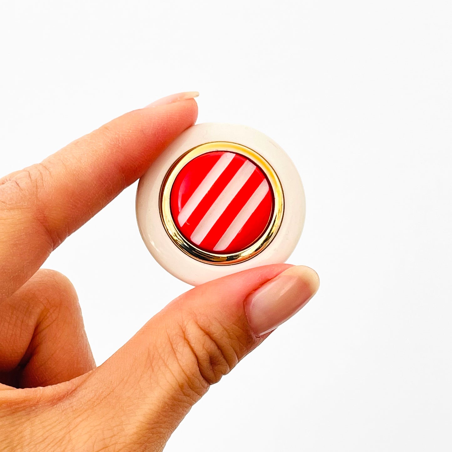 1960s Red and Cream Candy Stripe Round Button Earrings