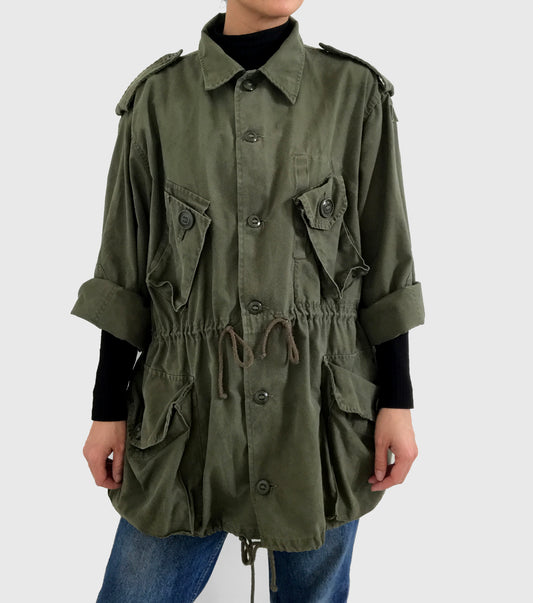 Olive Canadian Military Cinched-Waist Lightweight Parka Jacket