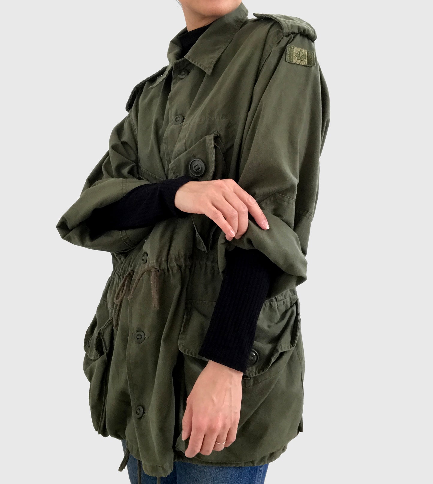 Olive Canadian Military Cinched-Waist Lightweight Parka Jacket