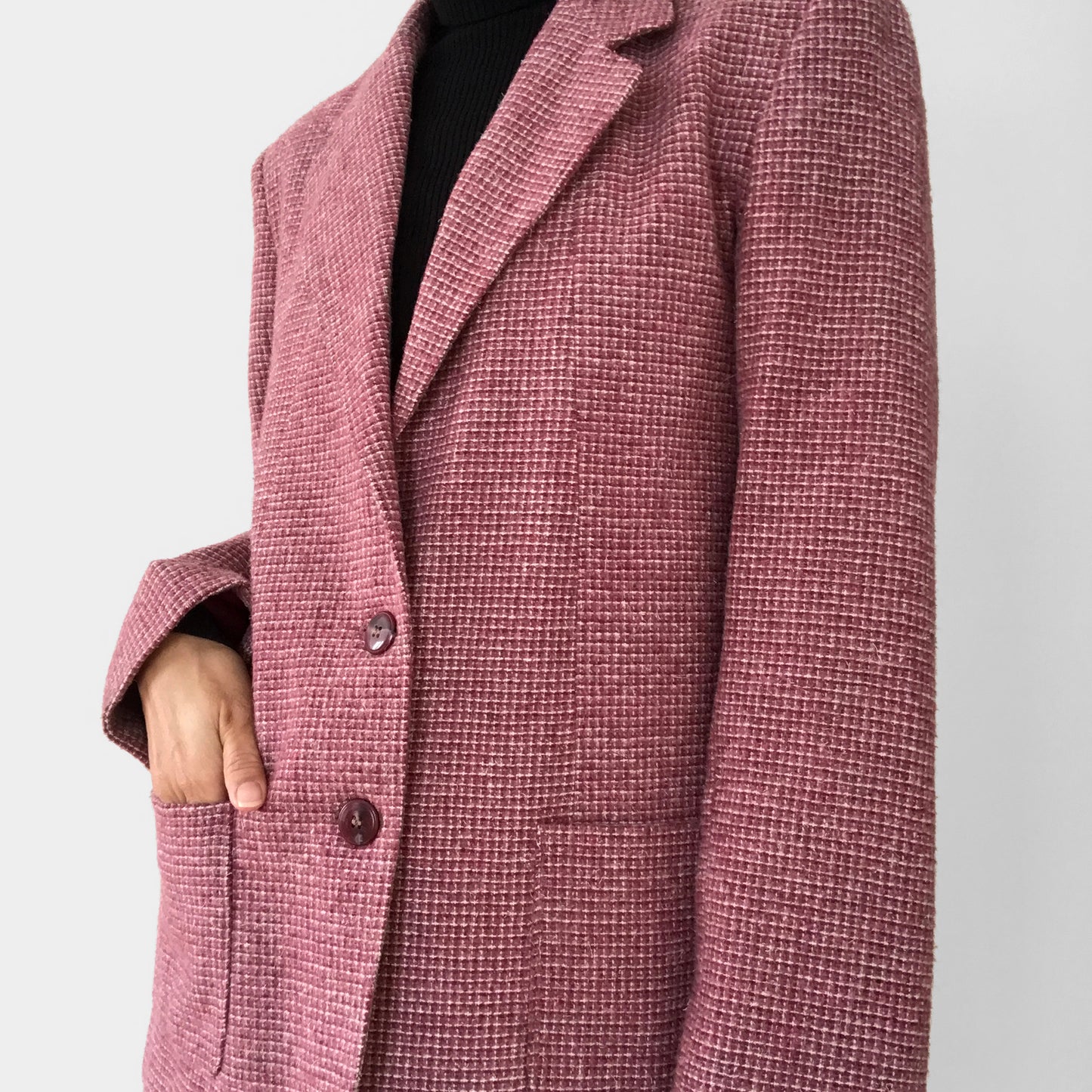 1970s Dusty Rose Waffle Wool Fitted Blazer Jacket