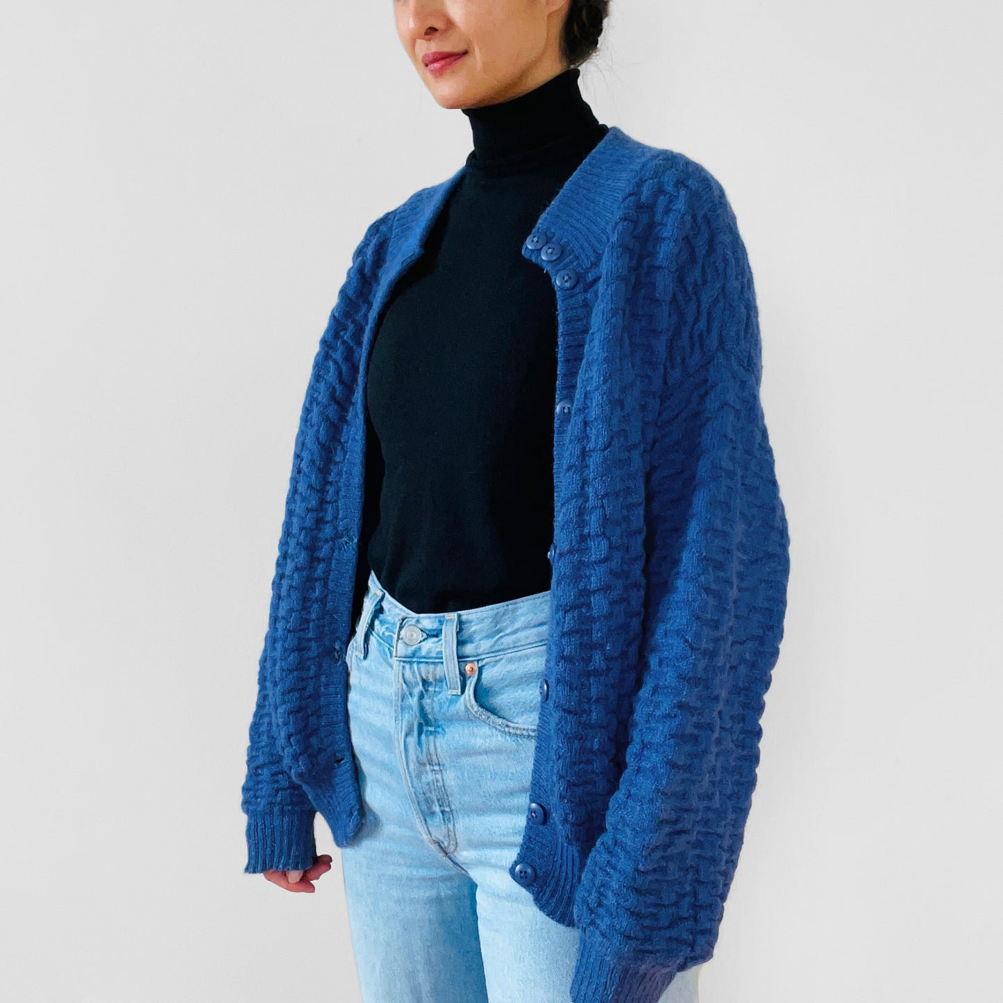 1980s Blue Alpaca Wool Peruvian Knit Cardigan