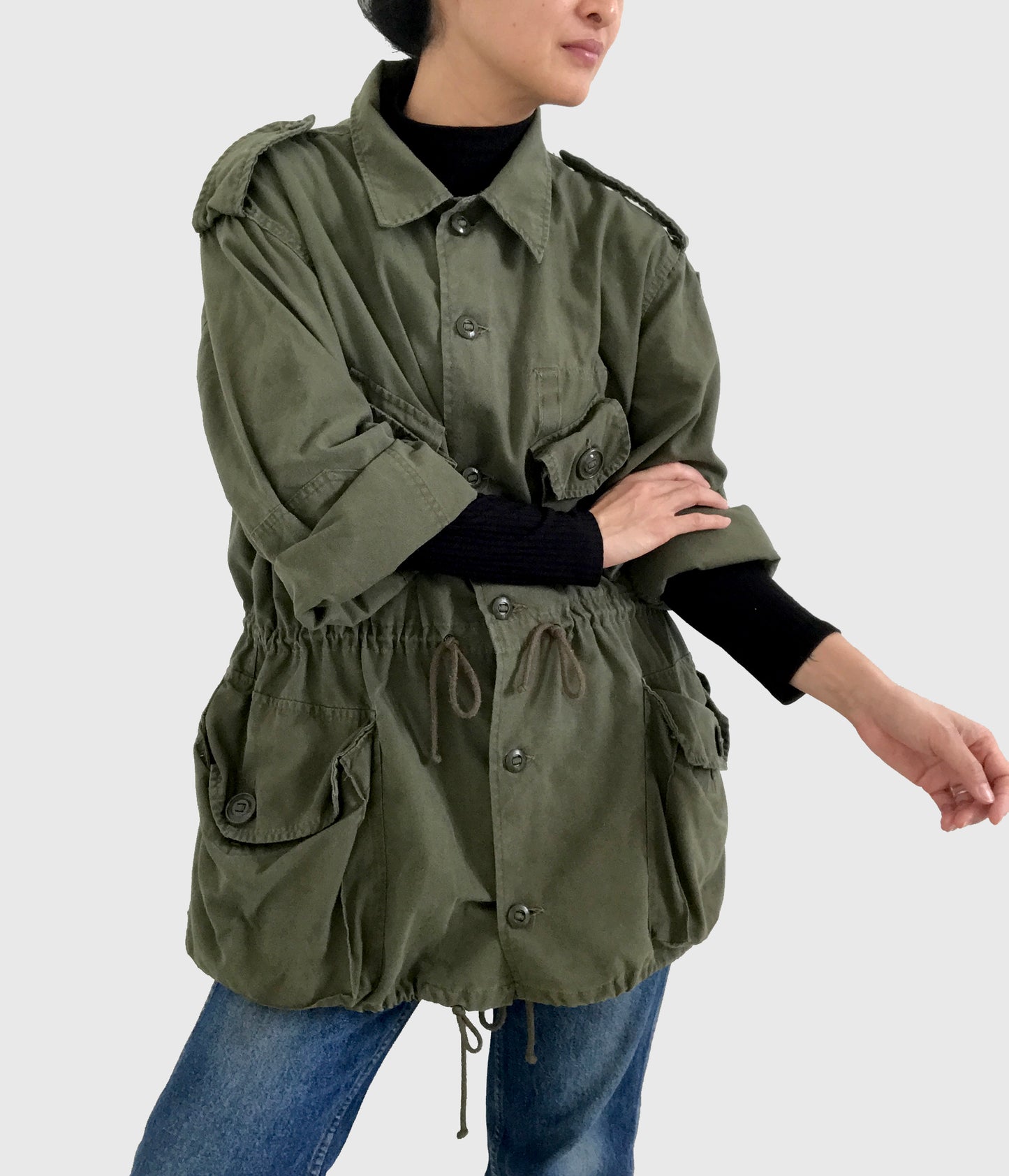 Olive Canadian Military Cinched-Waist Lightweight Parka Jacket