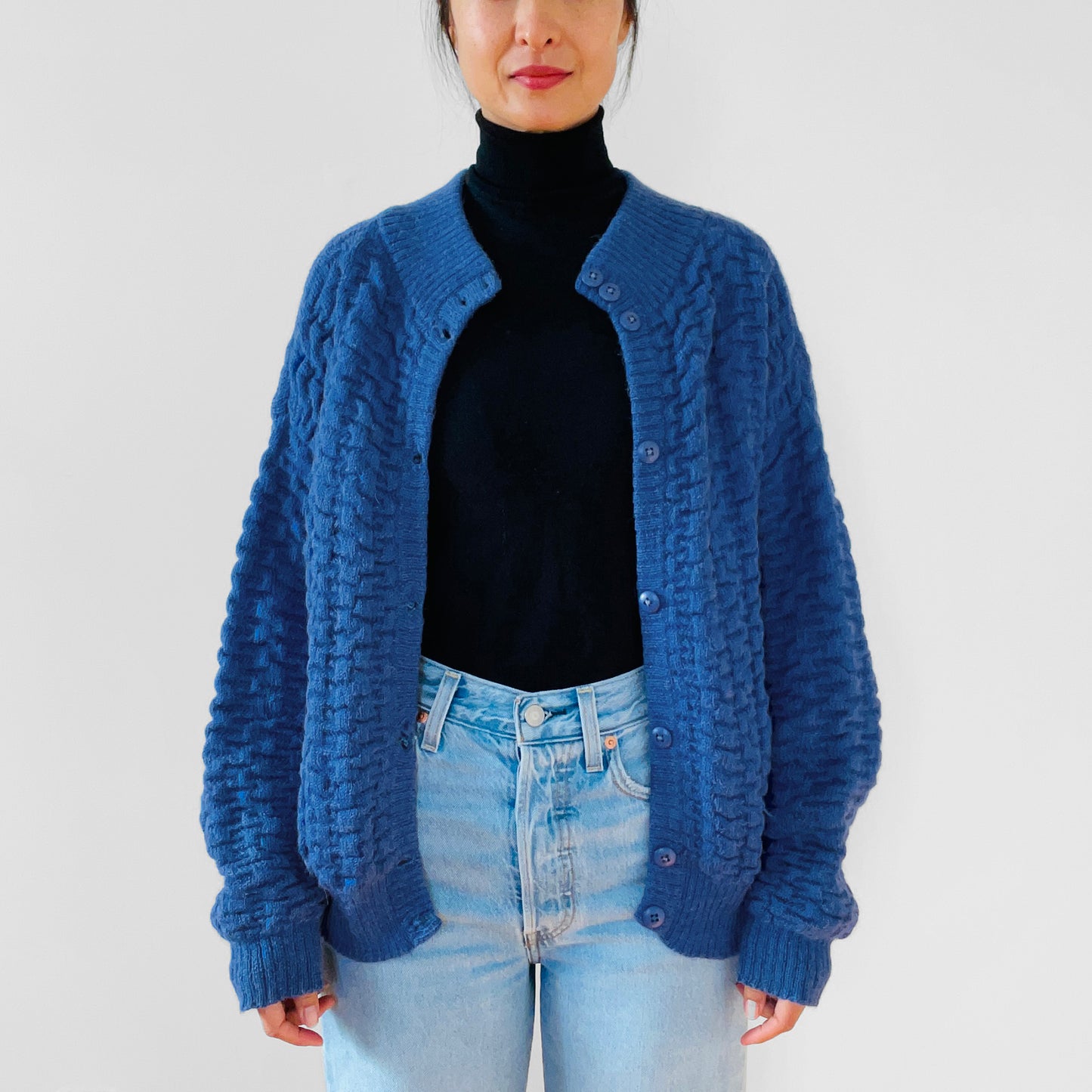 1980s Blue Alpaca Wool Peruvian Knit Cardigan