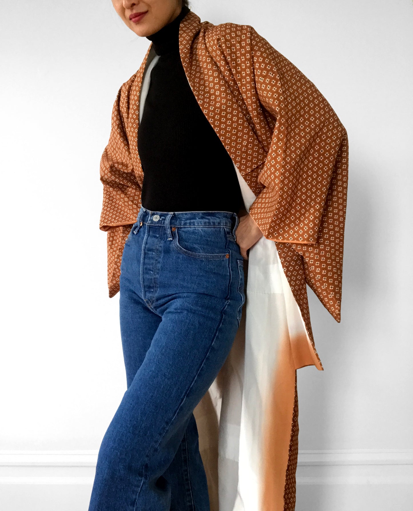 Caramel Floral Silk Crepe Kimono