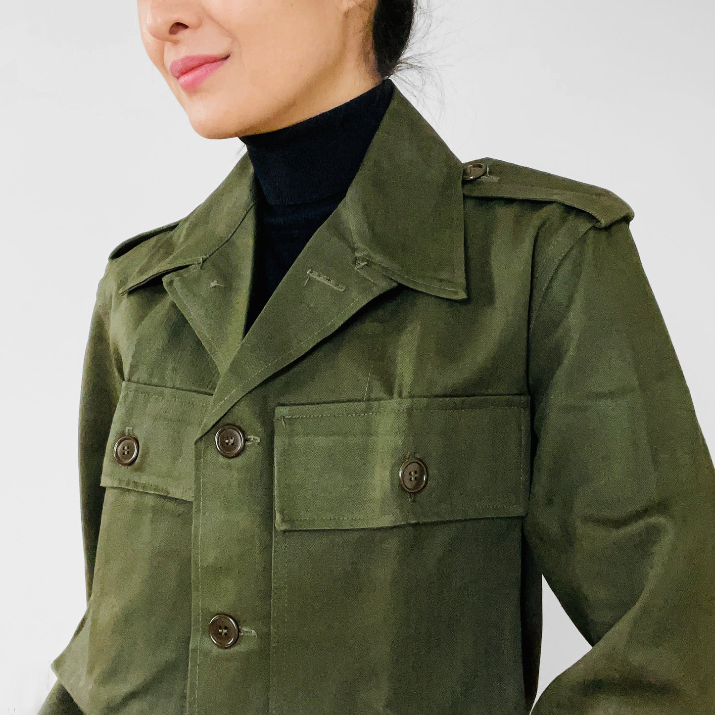 Army Issued Olive Green Structured Button-Front Military Jacket