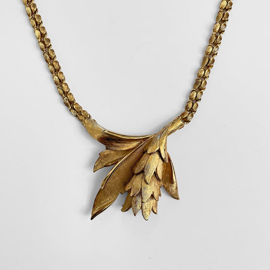 Gold-Toned Leafy Link Chain Statement Necklace