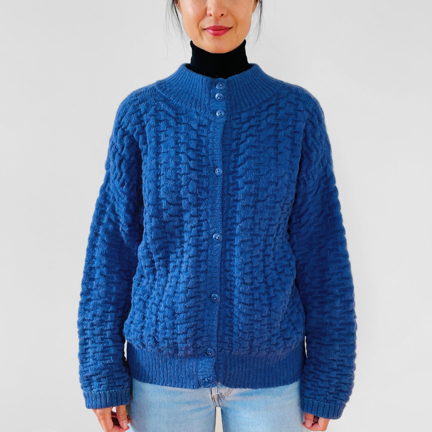 1980s Blue Alpaca Wool Peruvian Knit Cardigan