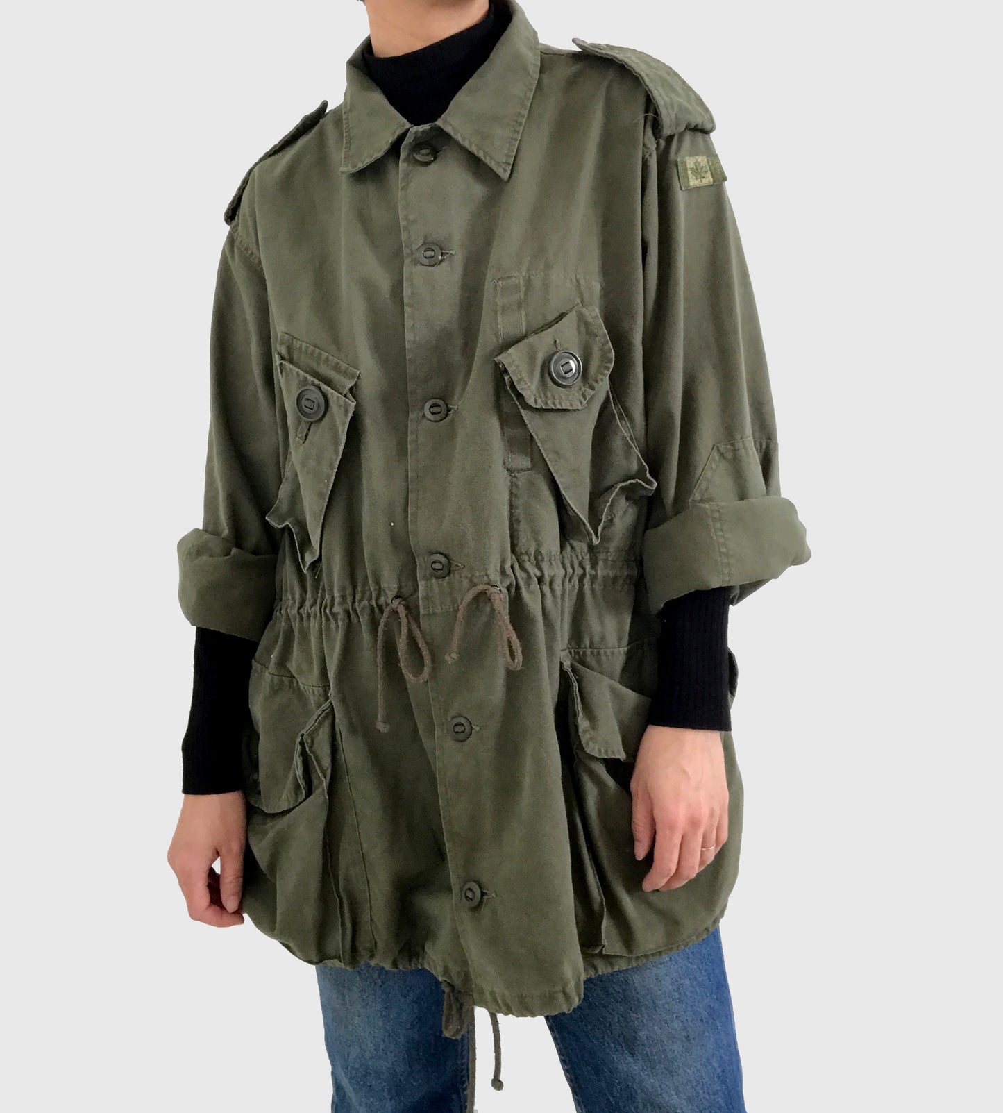 Olive Canadian Military Cinched-Waist Lightweight Parka Jacket