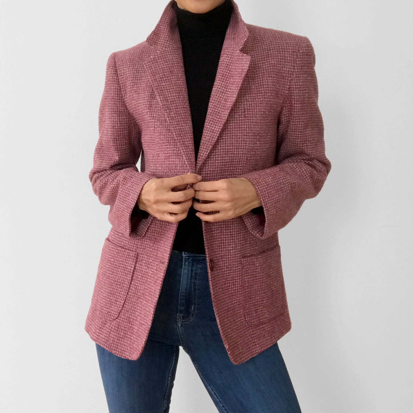 1970s Dusty Rose Waffle Wool Fitted Blazer Jacket