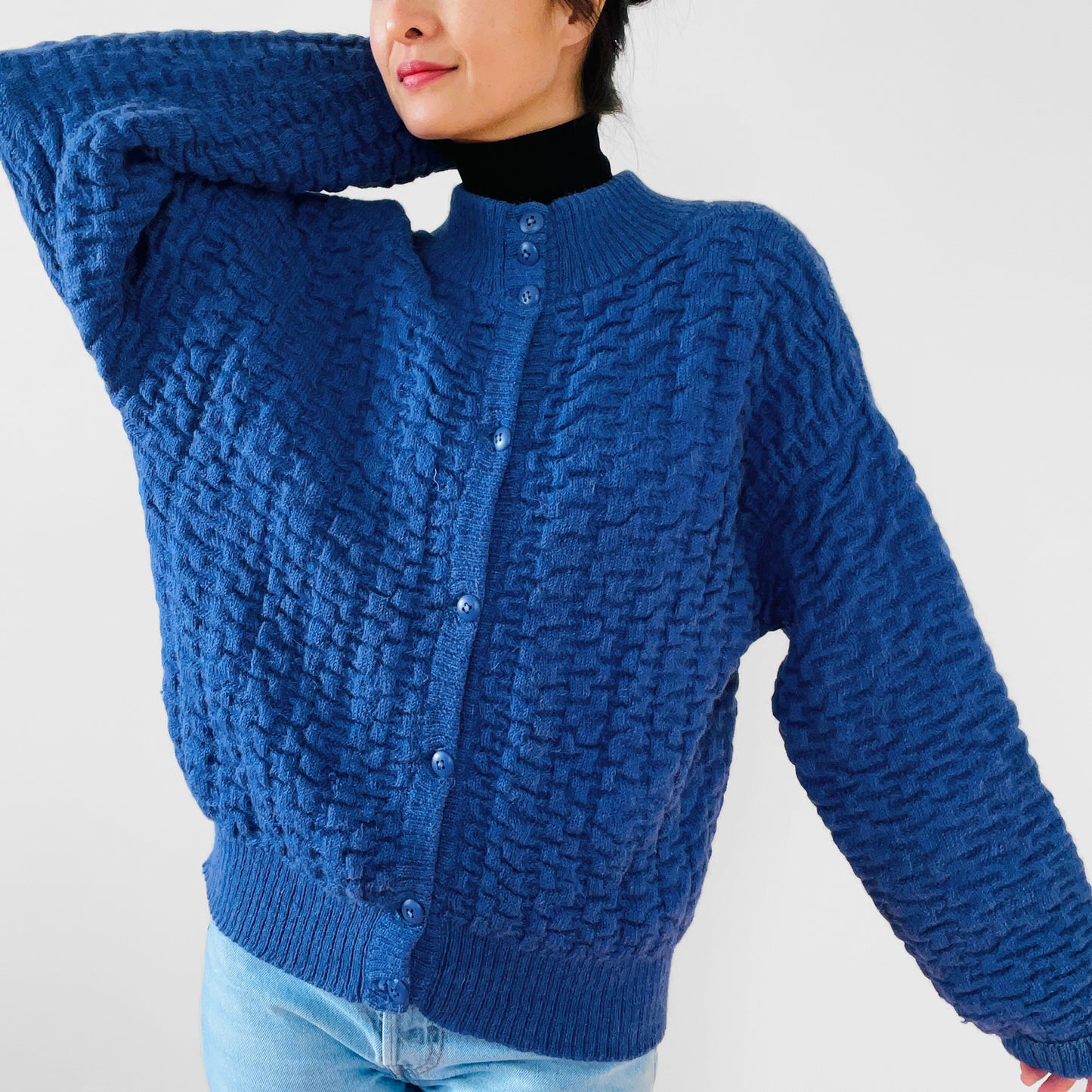 1980s Blue Alpaca Wool Peruvian Knit Cardigan