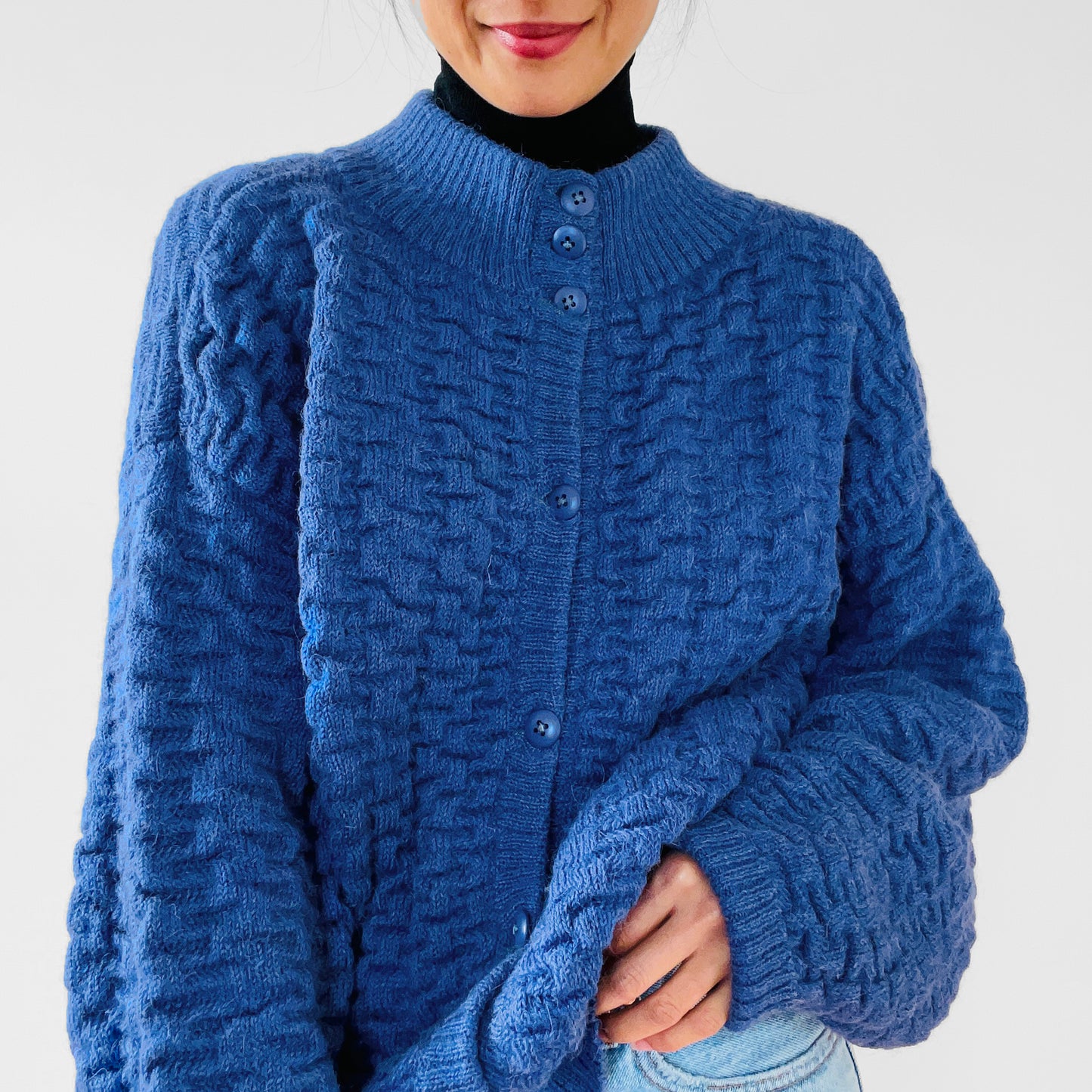 1980s Blue Alpaca Wool Peruvian Knit Cardigan