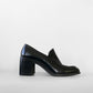 Vintage 1990s Black Patent-Leather Block Heeled Slip-On Shoes - Sz. 6B