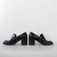 Vintage 1990s Black Patent-Leather Block Heeled Slip-On Shoes - Sz. 6B