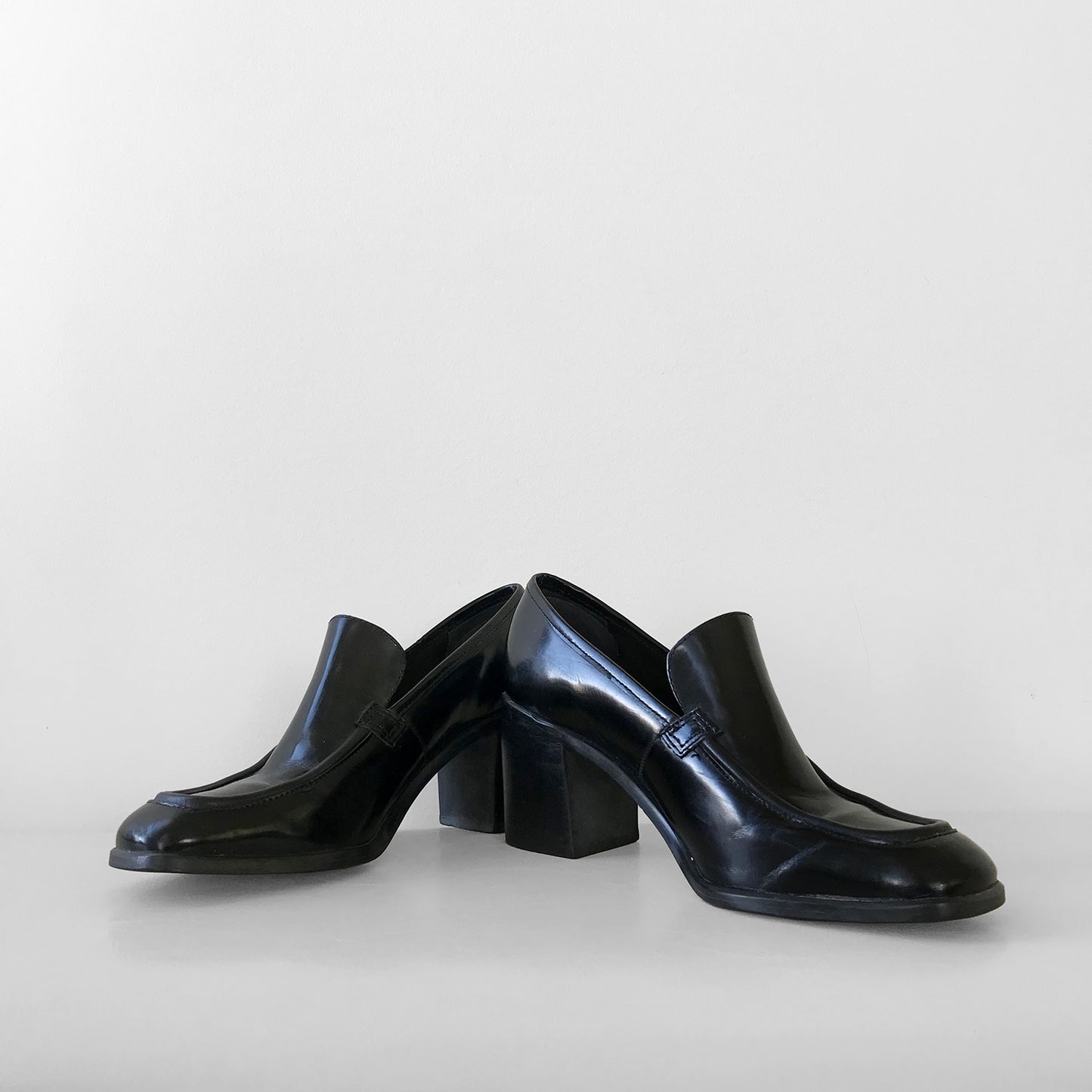 1990s Black Patent-Leather Block-Heeled Slip-On Shoes