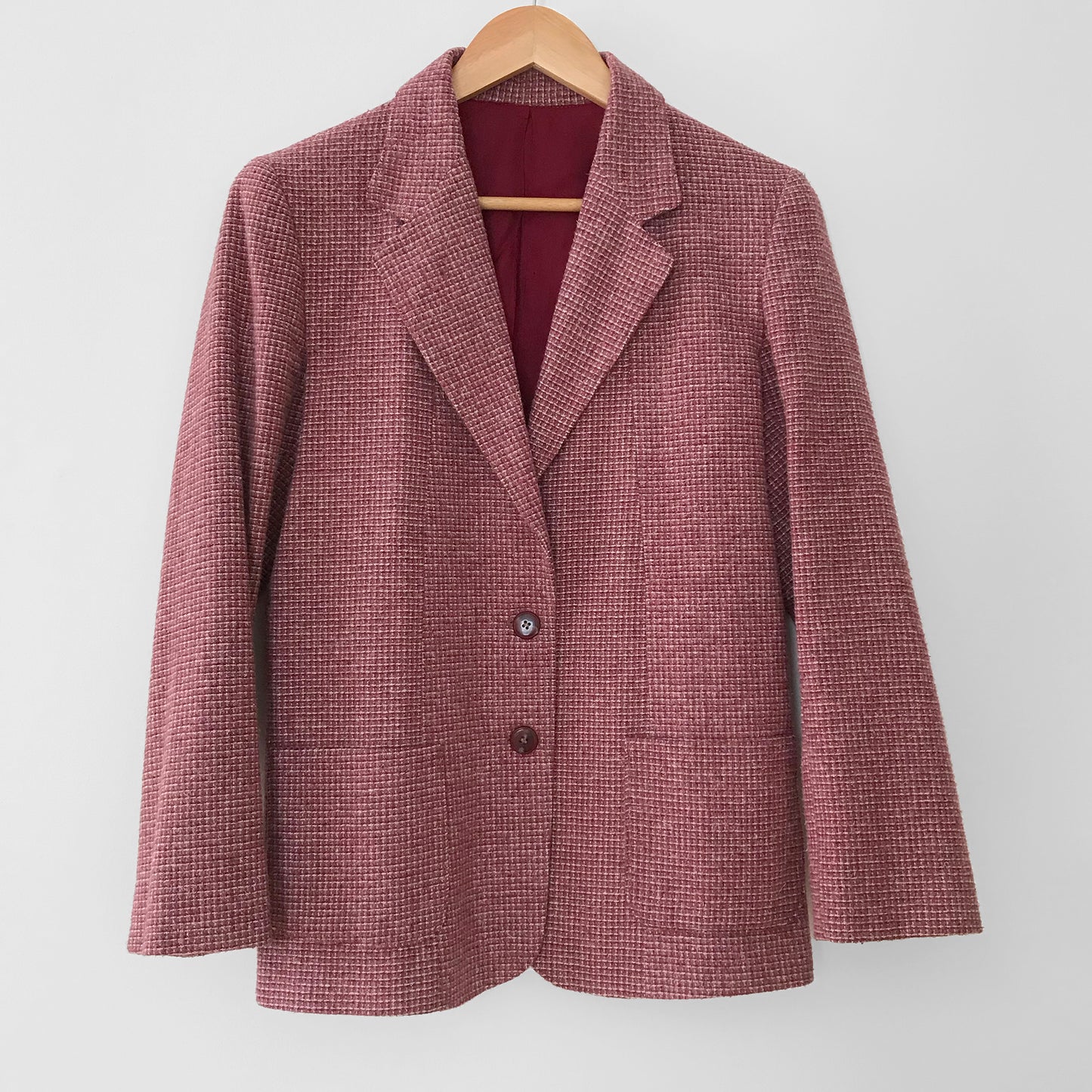 1970s Dusty Rose Waffle Wool Fitted Blazer Jacket