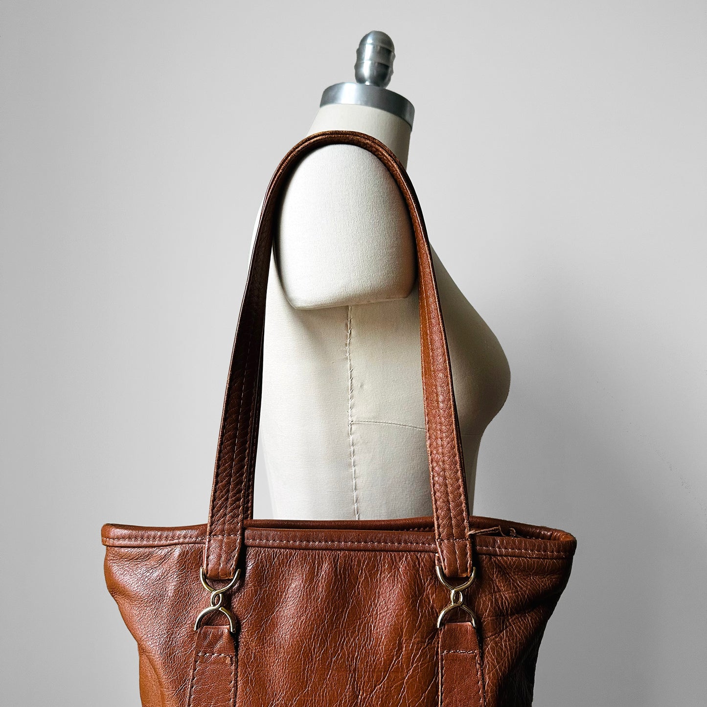 1970s Tobacco Tan Brown Leather Tote Shoulder-Bag Purse