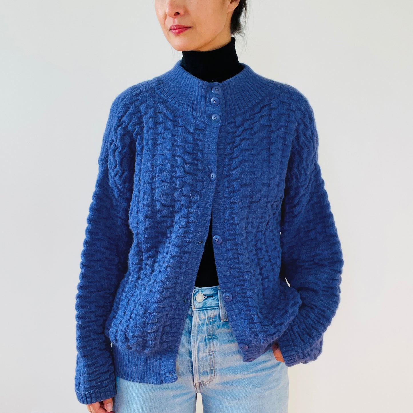 1980s Blue Alpaca Wool Peruvian Knit Cardigan