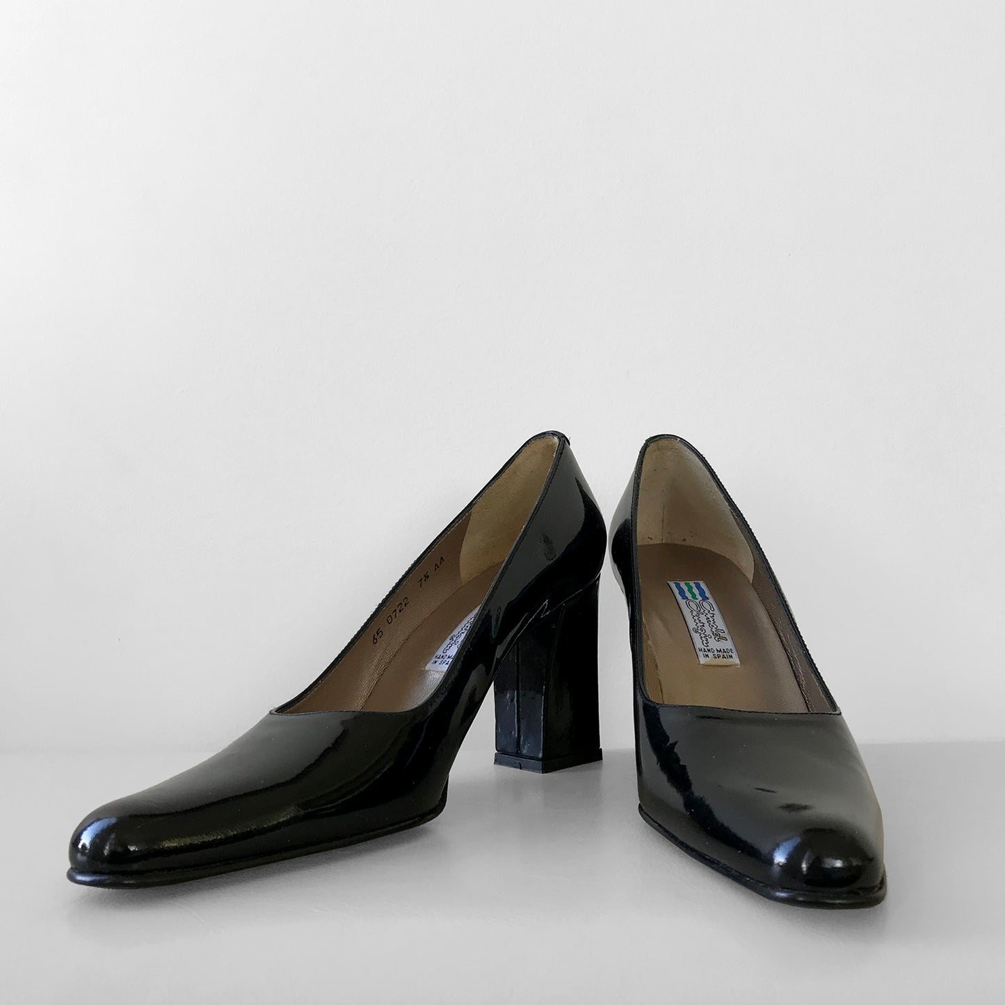 1990s Black, Patent Leather Made in Spain Block Heeled Heels