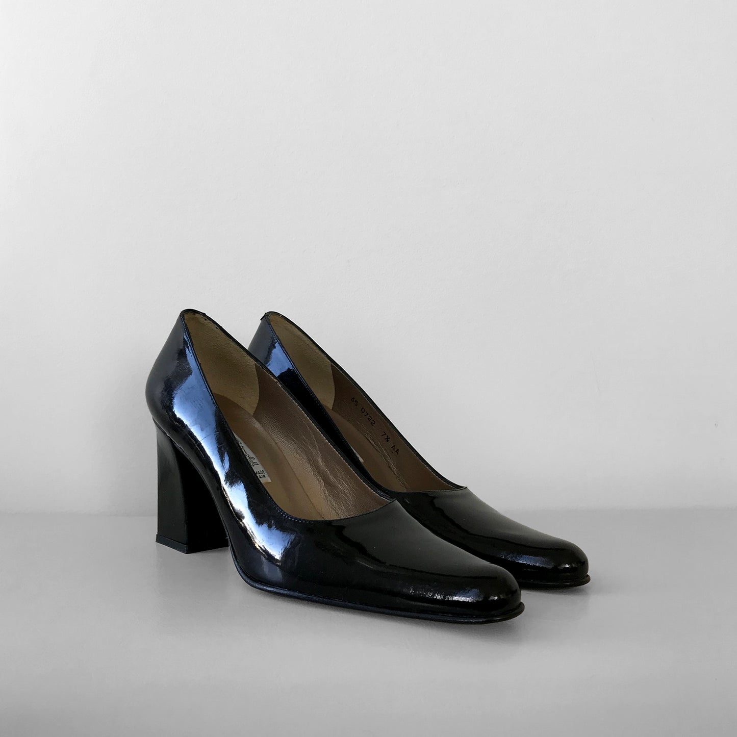 1990s Black, Patent Leather Made in Spain Block Heeled Heels