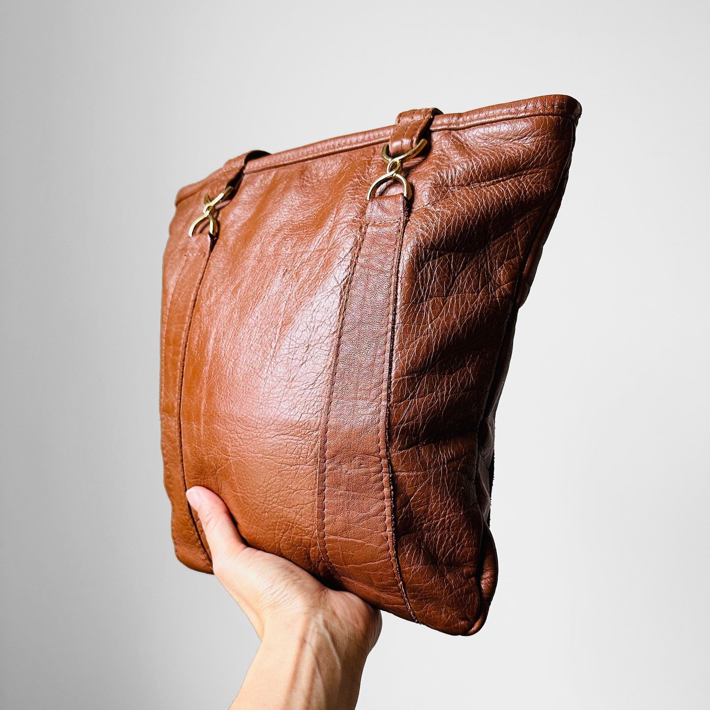 1970s Tobacco Tan Brown Leather Tote Shoulder-Bag Purse