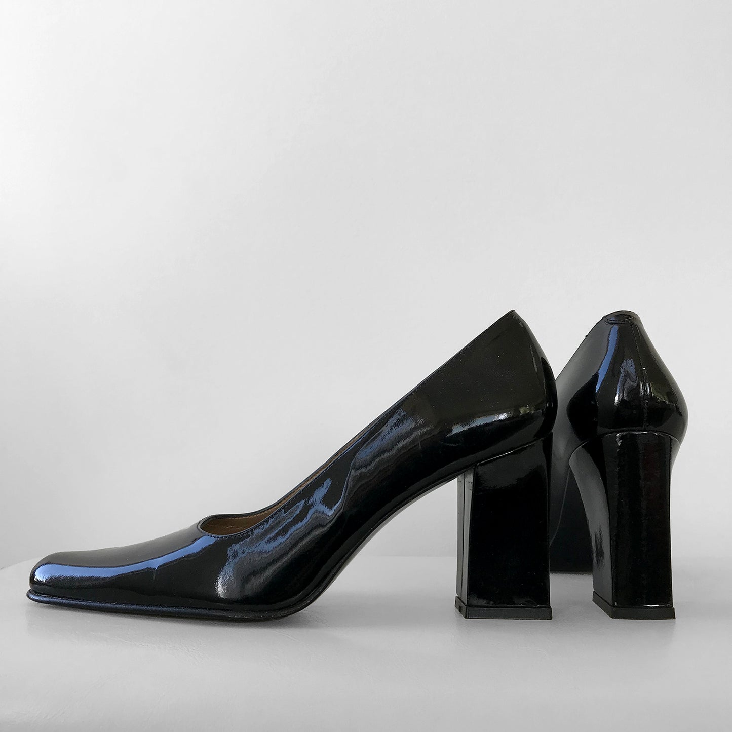 1990s Black, Patent Leather Made in Spain Block Heeled Heels