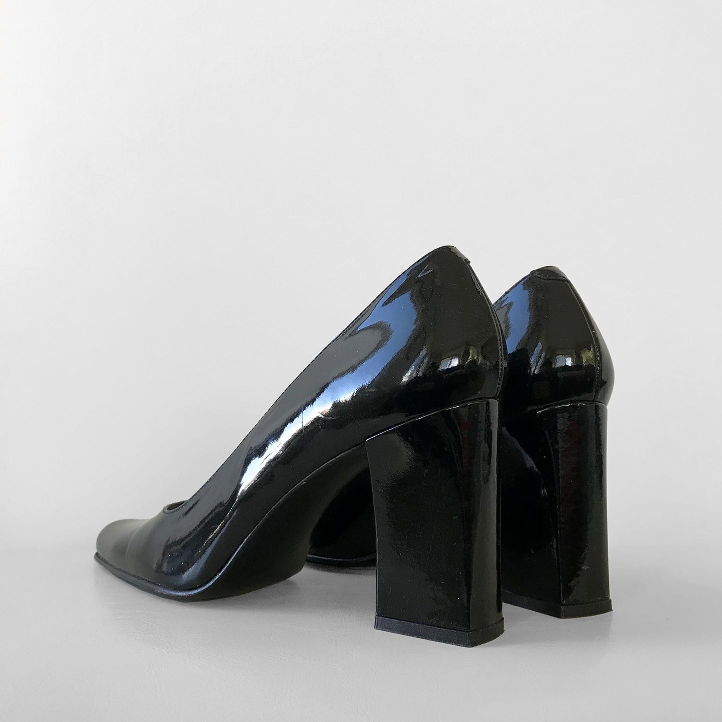 1990s Black, Patent Leather Made in Spain Block Heeled Heels