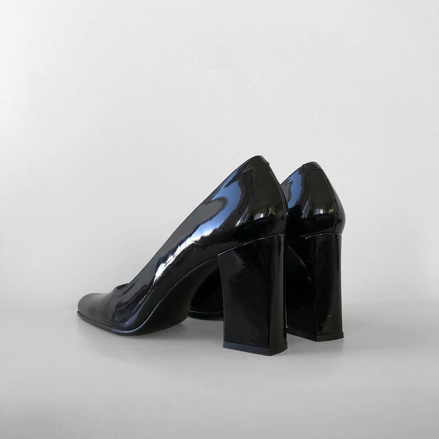 1990s Black, Patent Leather Made in Spain Block Heeled Heels