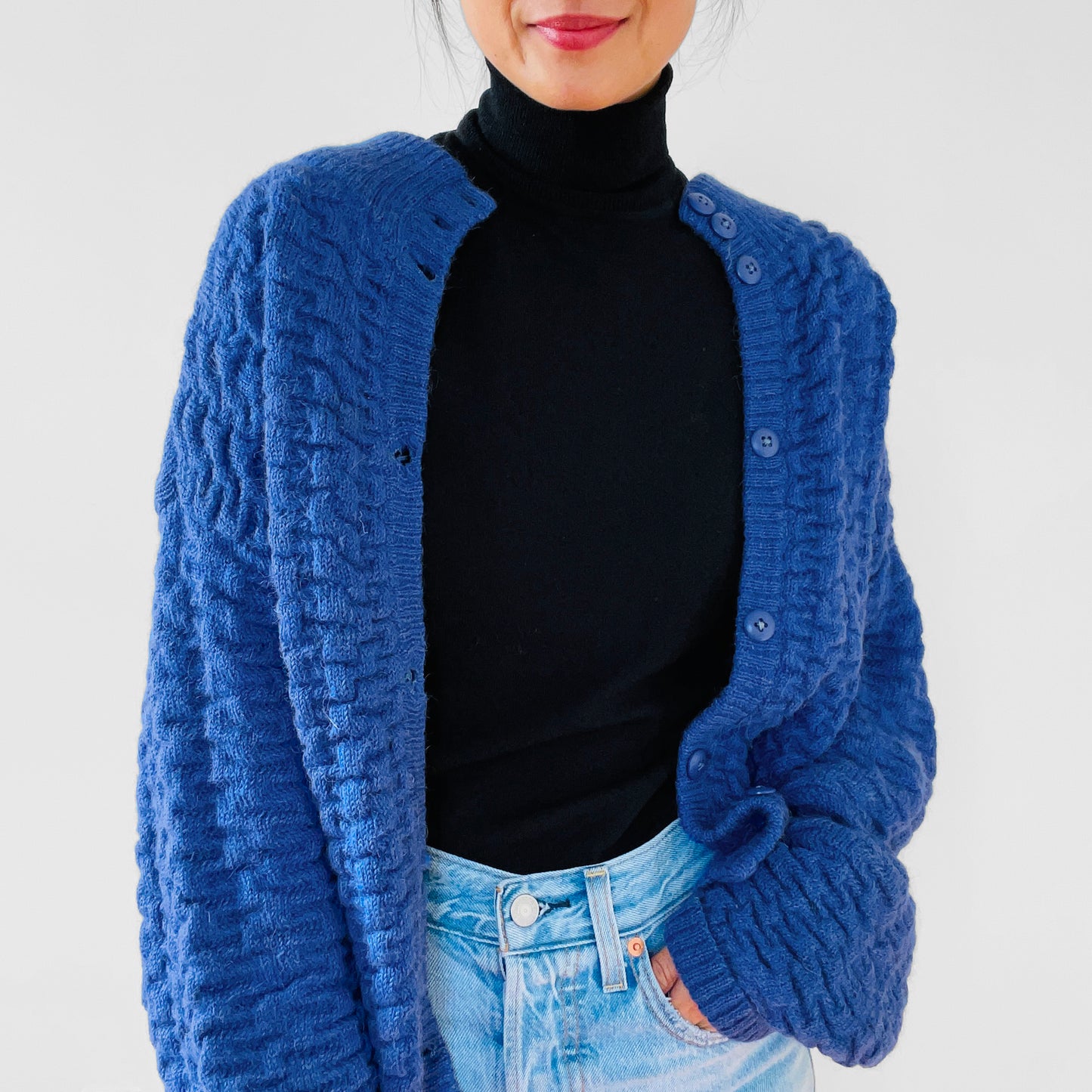 1980s Blue Alpaca Wool Peruvian Knit Cardigan