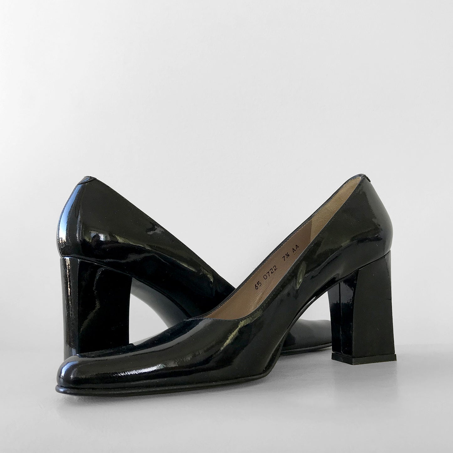 1990s Black, Patent Leather Made in Spain Block Heeled Heels