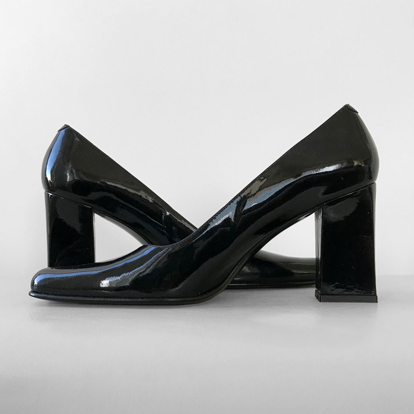 1990s Black, Patent Leather Made in Spain Block Heeled Heels