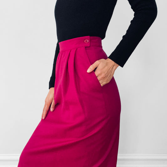 1980s Fuschia Pink Pleated Knee-Length Skirt