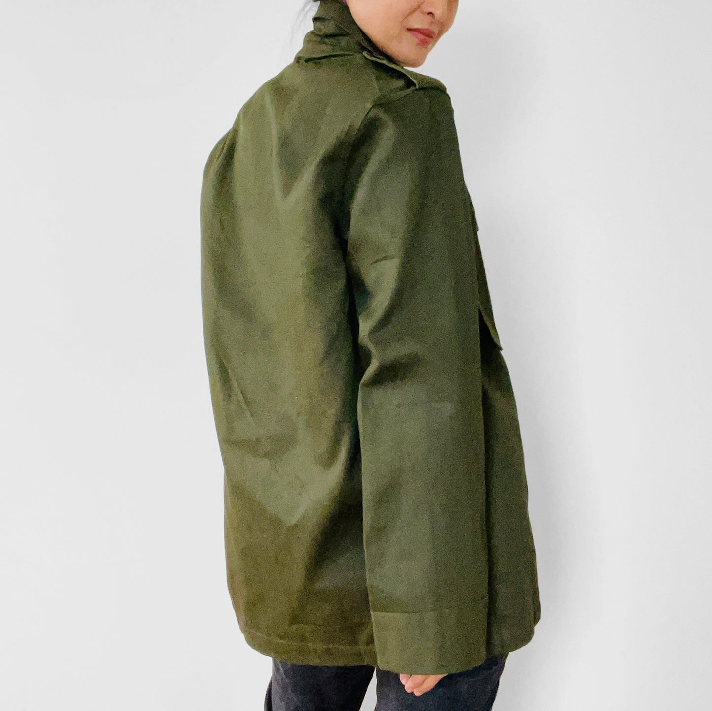 Army Issued Olive Green Structured Button-Front Military Jacket