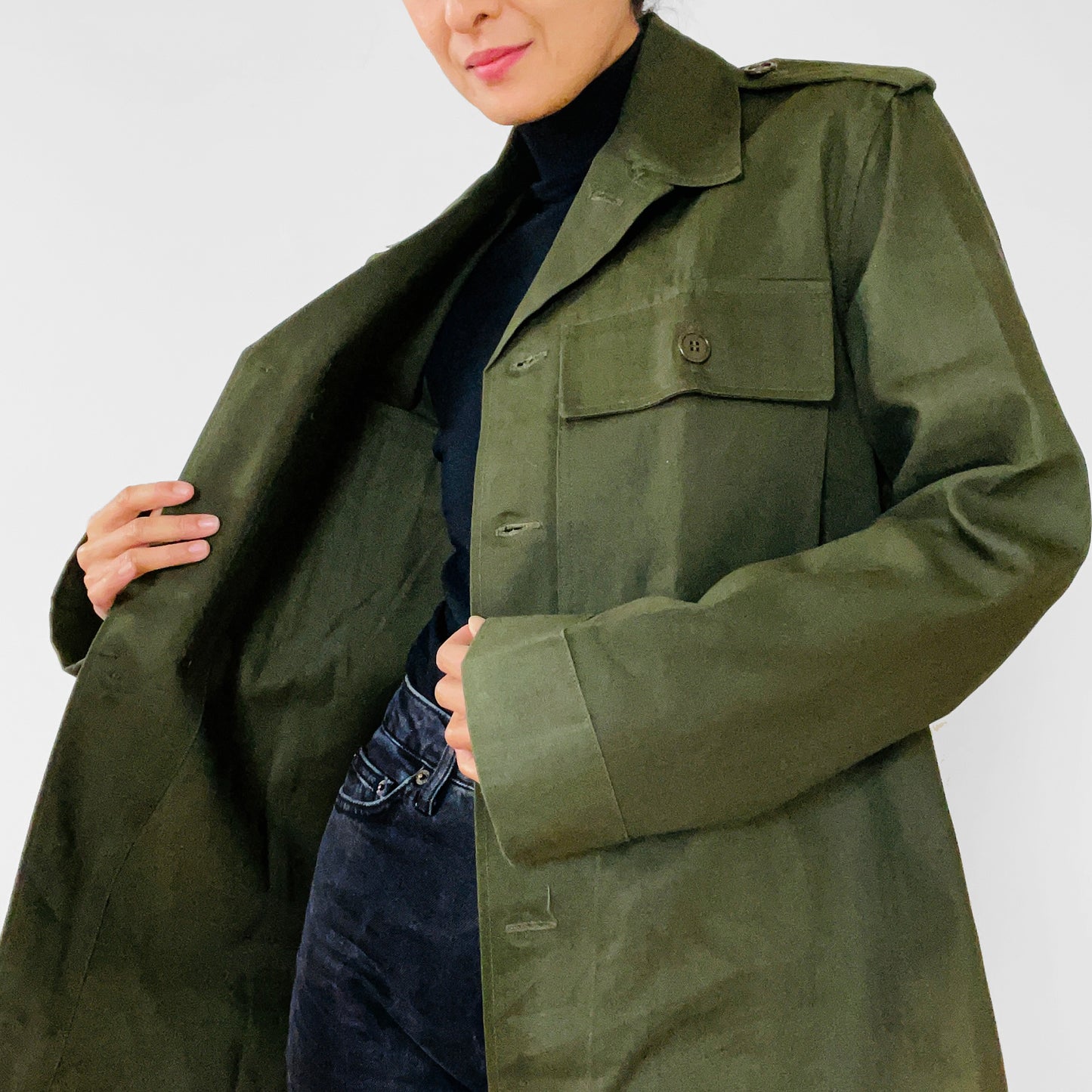 Army Issued Olive Green Structured Button-Front Military Jacket