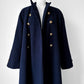 1960s Navy Blue Naval Military Style Double-Breasted Wool Coat - S/M