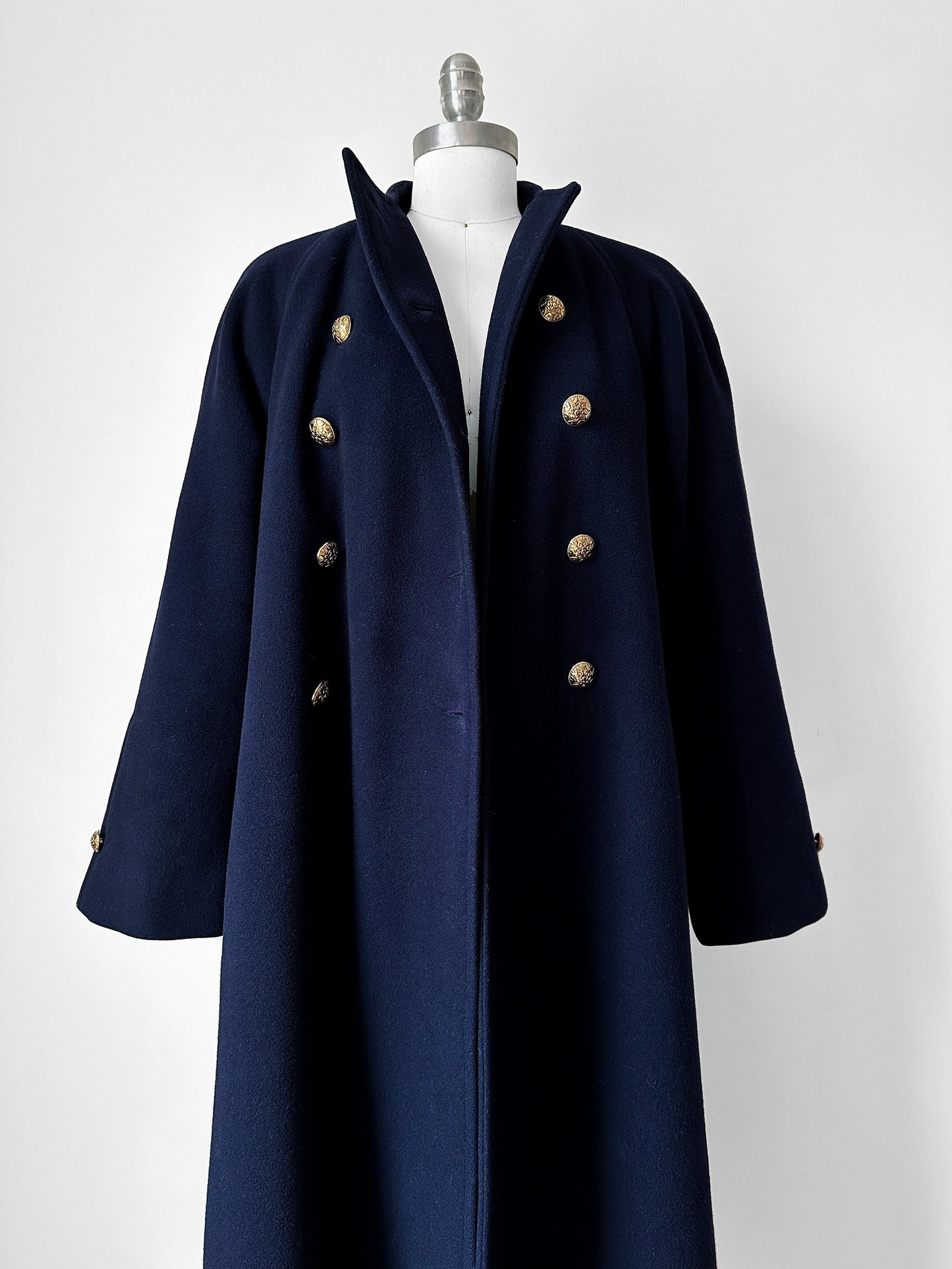 1960s Navy Blue Naval Military Style Double-Breasted Wool Coat - S/M