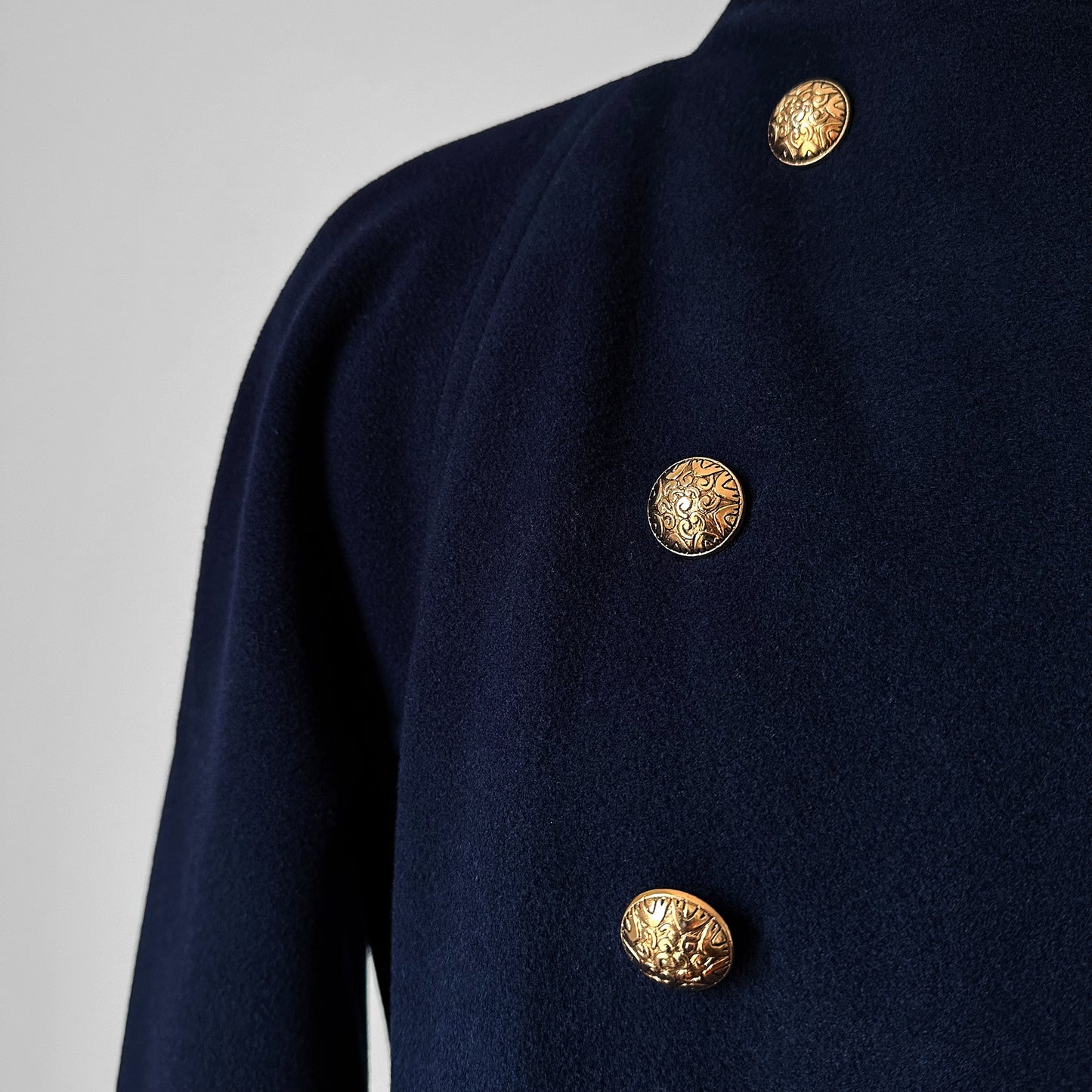 1960s Navy Blue Naval Military Style Double-Breasted Wool Coat - S/M