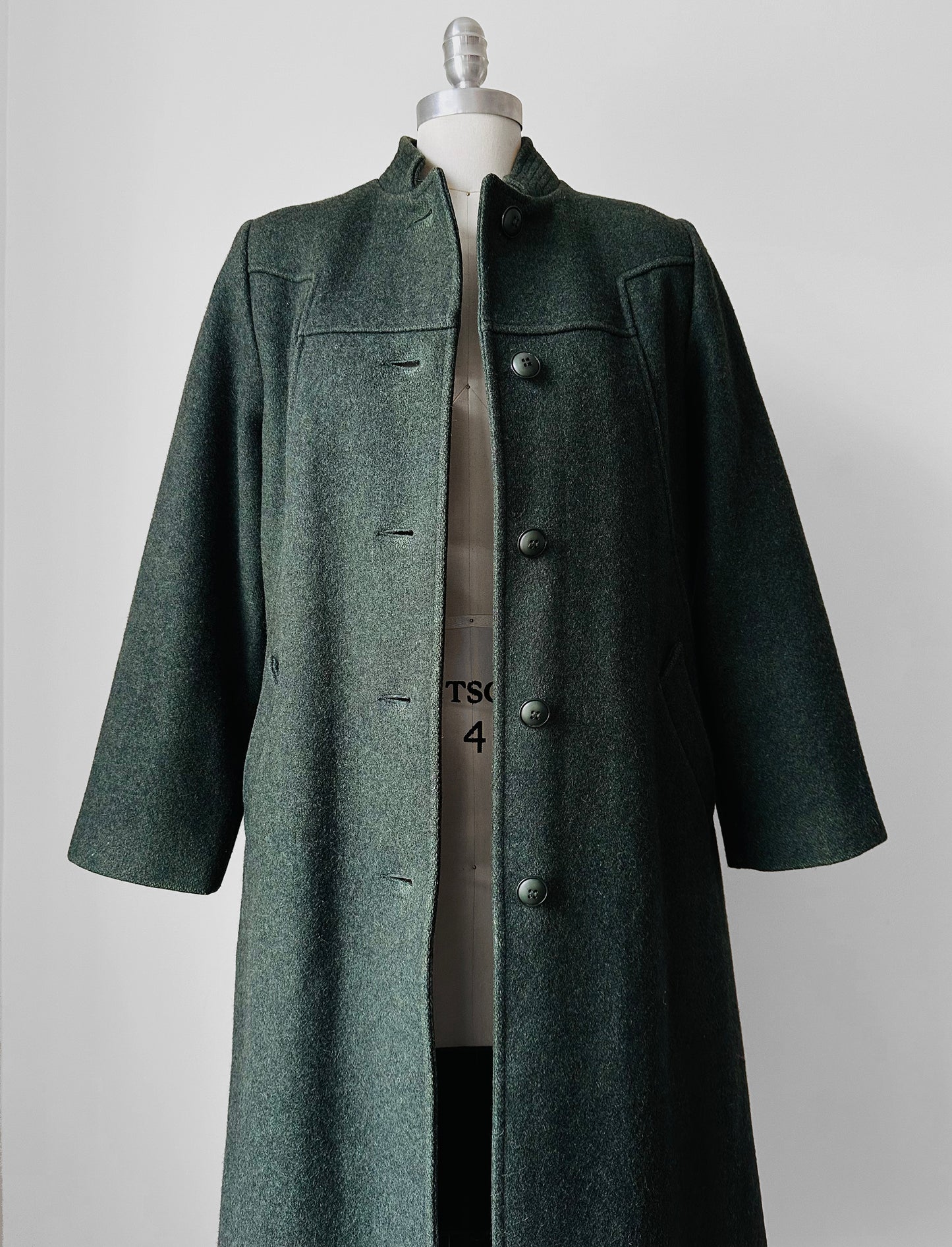 1960s Made in Canada Army Green Wool Blend Military Style Midi-Length A-Line Coat - Sz. S