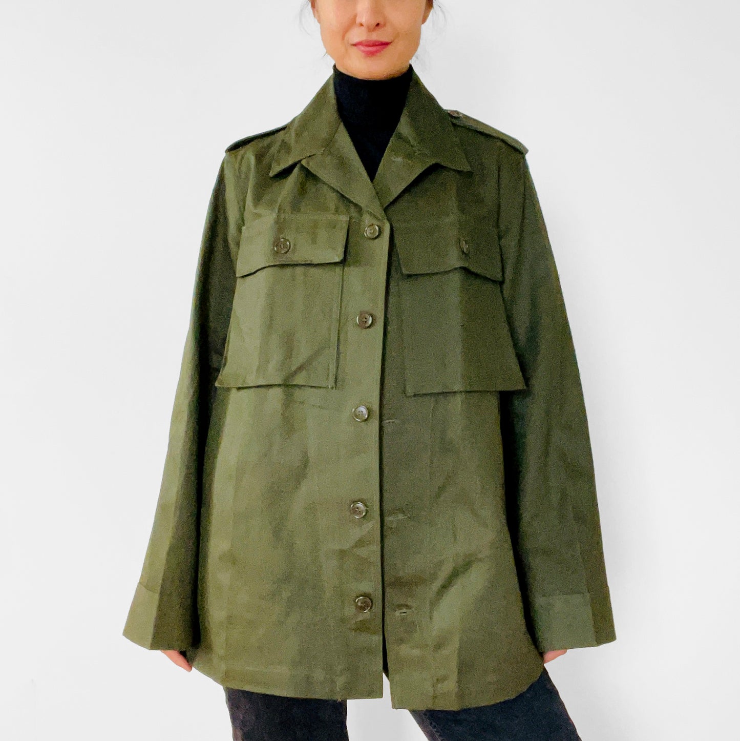 Army Issued Olive Green Structured Button-Front Military Jacket